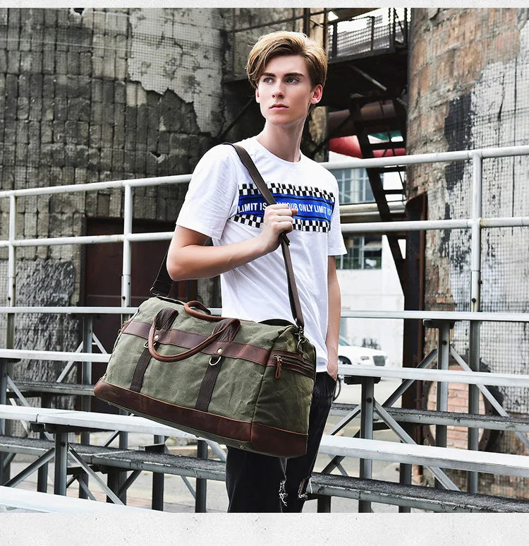 HeritageVoyage™ Waterproof Waxed Canvas Leather Men's Travel Bag