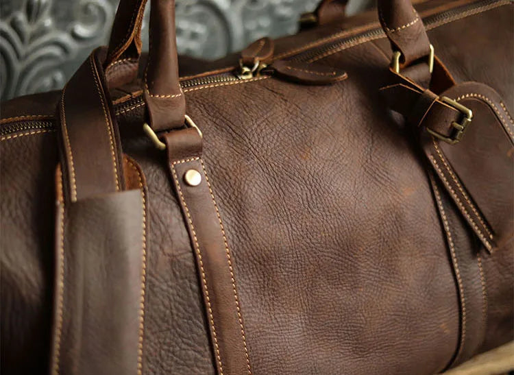 JourneyJive™ Retro Leather Travel Duffle with Shoe Compartment