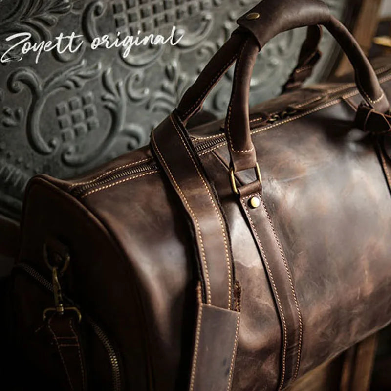 JourneyJive™ Retro Leather Travel Duffle with Shoe Compartment