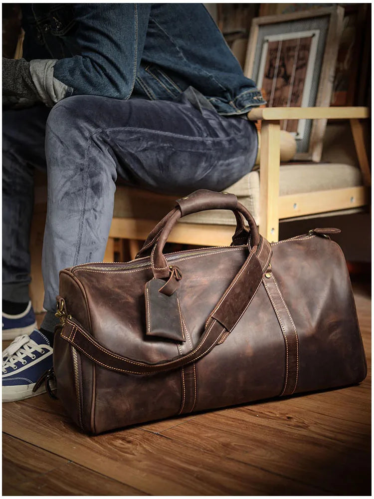 JourneyJive™ Retro Leather Travel Duffle with Shoe Compartment