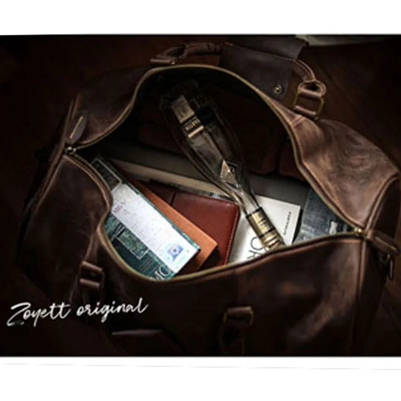 JourneyJive™ Retro Leather Travel Duffle with Shoe Compartment