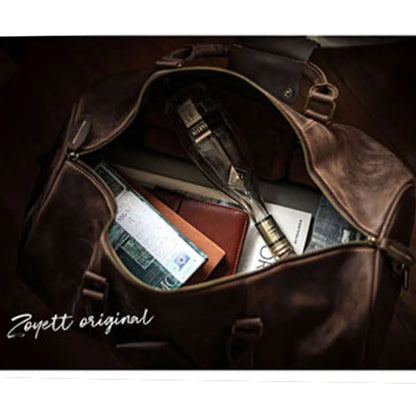 JourneyJive™ Retro Leather Travel Duffle with Shoe Compartment