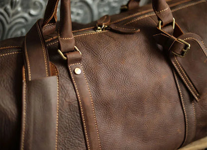 JourneyJive™ Retro Leather Travel Duffle with Shoe Compartment