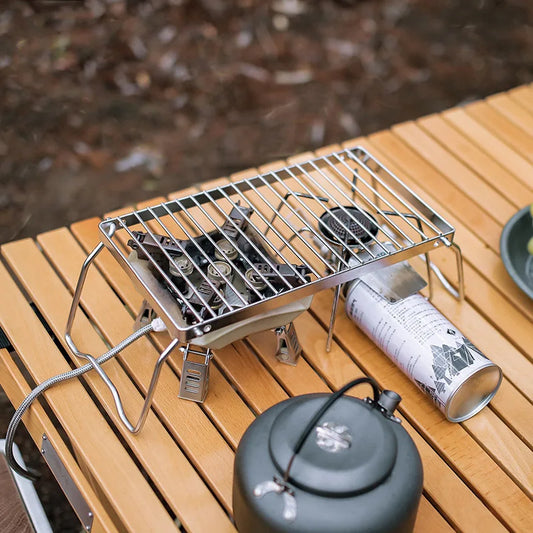 EmberCraft™ Stainless Steel Folding Campfire Grill & Gas Stove Stand